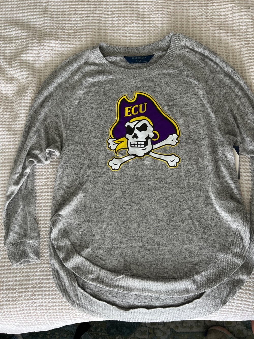 boxercraft Gray ECU Pirate Crewneck Sweater with Purple & Gold Logo